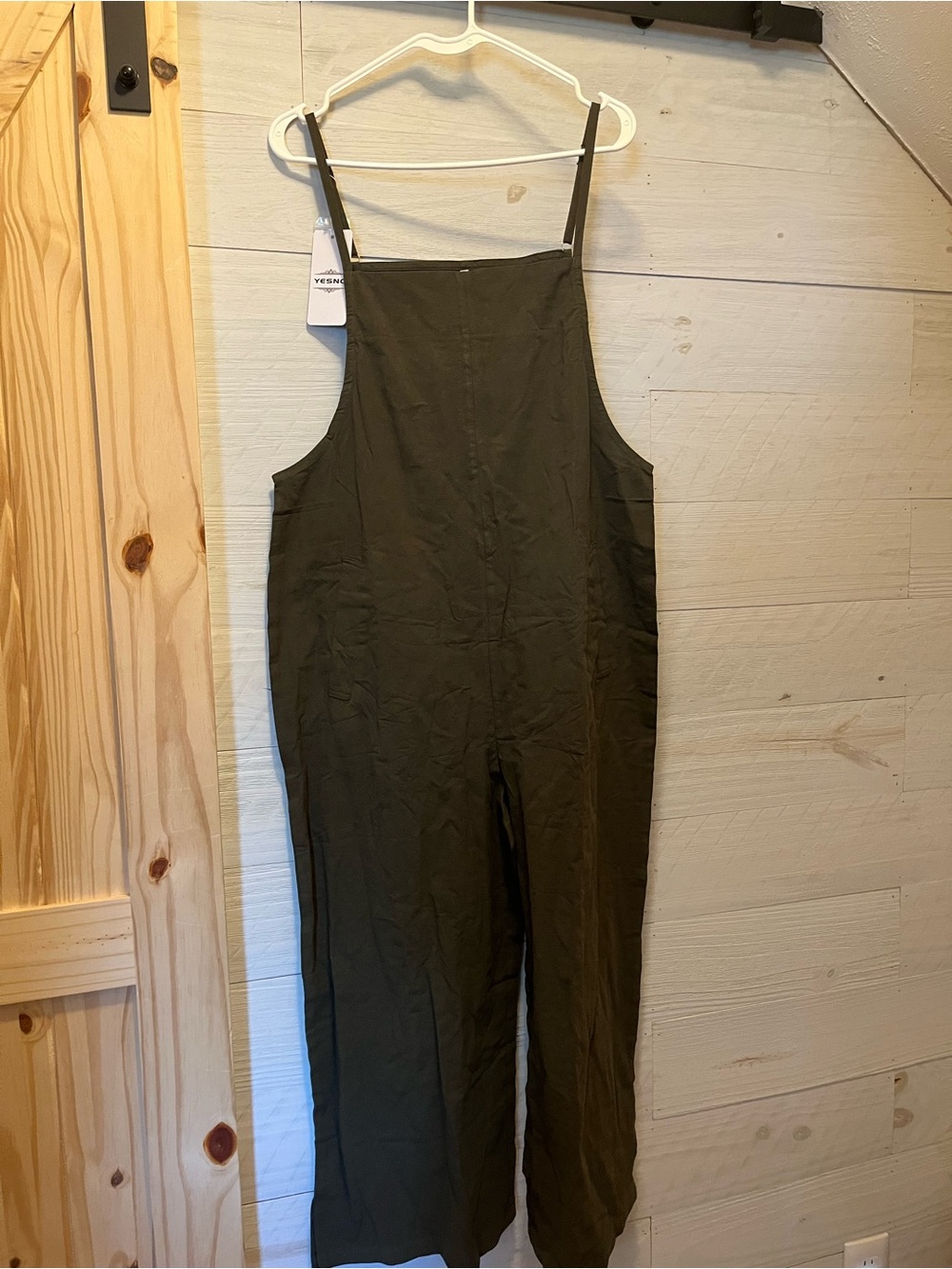 Olive Green Adjustable-Strap Wide-Leg Jumpsuit